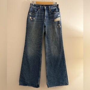 Abercrombie & Fitch Annie High Rise Wide Leg Denim Jean Distressed Blue